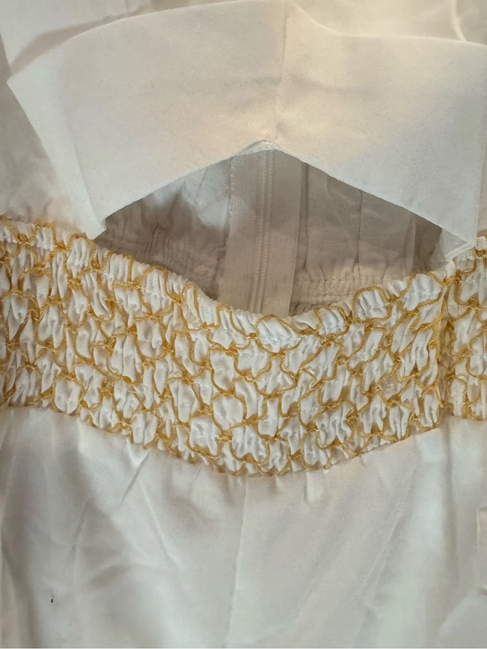 CHicways White Mini Boho Romper  with Yellow Embroidered Puff Sleeves